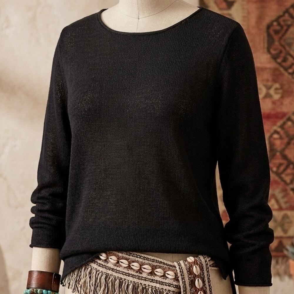 Chico's Black Knit Crewneck Sweater Pullover Size 1 M Medium Minimalist